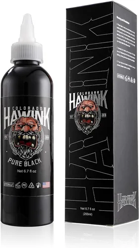 Hawink Tinta de tatuaje 6.7oz (6.8 fl oz) Vegan-Friendly USA Standard Pigment Pure Black TI963-6.7OZ-T