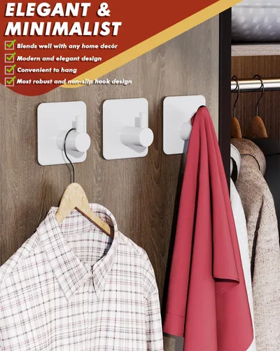 Miniatura 5 de Auxmir Ganchos adhesivos resistentes de 22 libras (máx.), paquete de 5 toalleros autoadhesivos sin daños, acero inoxidable para abrigo, impermeable