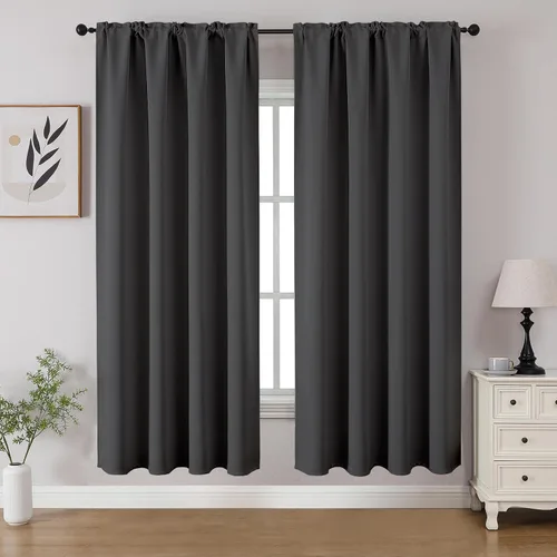 Miniatura 55 de CUCRAF - Cortinas opacas beige de 45 pulgadas, juego de 2 paneles con bolsillo para barra, cortinas para oscurecer dormitorios y sala de estar
