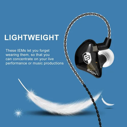 Miniatura 4 de BASN Bsinger BC100 - Auriculares con monitor de oído, ajuste universal, aislamiento de ruido, auriculares IEM para músicos, cantantes, audiófilos