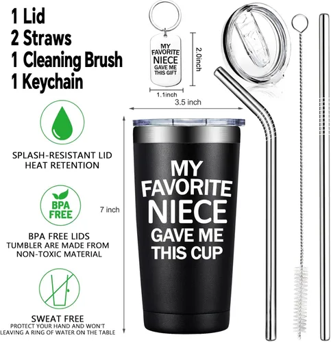 Miniatura 2 de BIRGILT Vaso de 20 onzas con texto en inglés «My Favorite Niece Gave Me This Cup», regalo para el mejor tío de parte de la sobrina, regalo del día