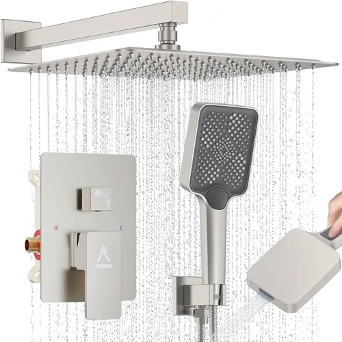 Sistema de Ducha Moderno de Lluvia de Latón Juego de Grifería con Válvula y Desviador Mezclador de Ducha con Ducha de Mano de Alta Presión Regadera
