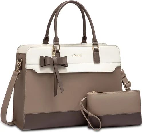 Miniatura 11 de LOVEVOOK Bolso para laptop de mano para mujer, bolso de trabajo de cuero, bolso de negocios impermeable para profesora, bolso de mano grande