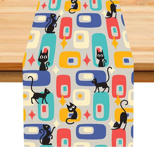 Miniatura 40 de Camino de mesa con estampado de piel de vaca, lino y algodón, rústico, estilo occidental, color negro, marrón, piel de vaca, para decoración