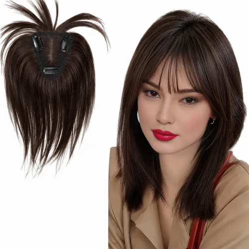 Miniatura 9 de Anemone Extensiones de cabello humano de encaje tejido a mano con clip en extensiones naturales brasileñas para mujer, cubierta recta para pérdida