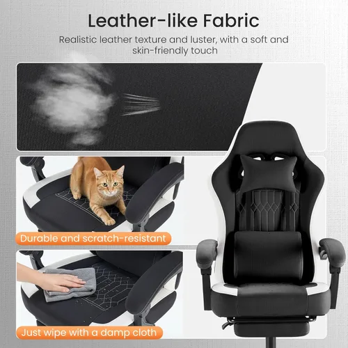 Miniatura 7 de NEWBULIG Silla de escritorio para videojuegos, silla de oficina de respaldo alto con reposapiés y reposacabezas, cómodo soporte lumbar ergonómico