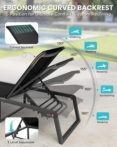 Miniatura 5 de Tumbona de aluminio para exteriores, plegable y sin montaje, sillas reclinables de 5 posiciones para exteriores junto a la piscina, tumbona de sol