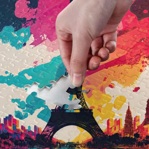 Miniatura 4 de Painting Paris Jigsaw Puzzle, Paper Wood Composite Material Zigsaw with Storage Bag and Reference Picture Easy to Solve 500/1000 Pieces