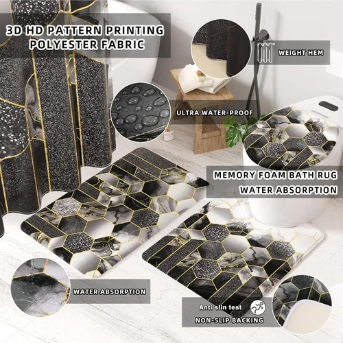 Miniatura 3 de XLHOMO Juego de baño – Juego de baño de 26 piezas con cortina de ducha y alfombras, juego de accesorios de baño, juego de accesorios de baño negro