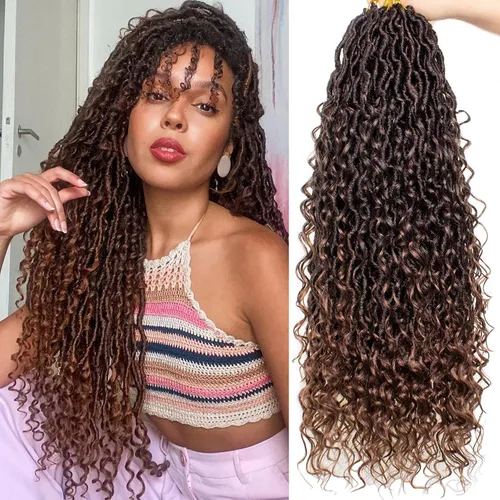 Miniatura 27 de COOKOO 14 pulgadas, 8 piezas de cabello de ganchillo Goddess Locs en total 112 hebras de pelo sintético negro natural de ganchillo de río hippie