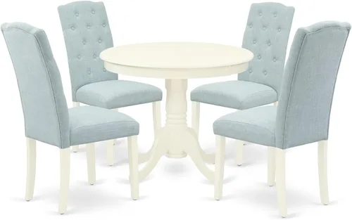 Miniatura 15 de East West Furniture ANCE3-LWH-15 - Juego de mesa de comedor moderno de 3 piezas que contiene una mesa de cocina redonda con pedestal y 2 sillas