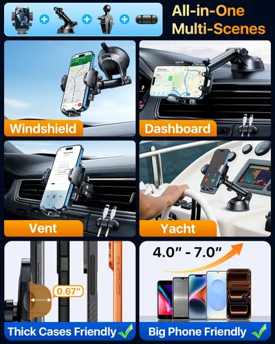 Miniatura 9 de YRU [True Upgrade for Safety Car Phone Holder Mount [Patent & Military-Grade] Dashboard Cell Phone Holder for Car Vent Windshield Phone Stand for