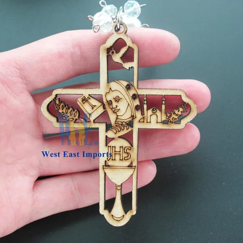 Miniatura 3 de 12 piezas de llavero de madera para la primera comunión para niños y niñas, Virgen María Recuerdos para Primera Comunión con bolsas de regalo, Marrón