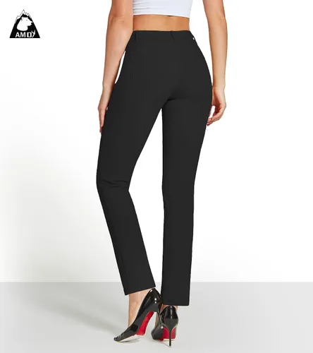 Miniatura 2 de Amoy Pantalones de vestir para mujer, pierna rectacorte de bota, pantalones de trabajo elásticos, pantalones de oficina, negocios, casual, golf