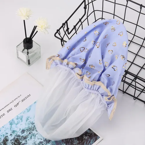 Miniatura 3 de 4 Piezas Gorros de Ducha para Mujeres y Niña, Gorro de Baño Reutilizable e Impermeable con Doble Capa Impermeable, Patrón de Pájaro y Corazón