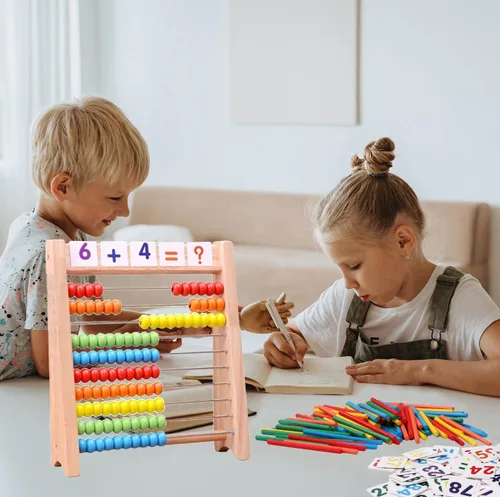 Miniatura 6 de Ábaco de madera para niños – 100 palos de conteo y tarjetas de juguetes de números del 1 al 100, juegos educativos de matemáticas para preescolar