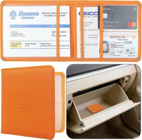 Miniatura 20 de Soporte para Registro y Seguro de Auto, Organizador de Guantera de Vehículo de Piel Sintética Premium - para Licencia de Conducir, Tarjetas y Negro
