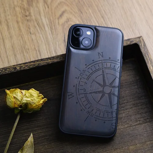 Miniatura 5 de Carveit Funda magnética de madera para iPhone 13 [madera real dura y TPU suave] Funda protectora híbrida de madera única y elegante a prueba