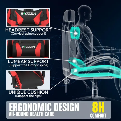 Miniatura 4 de Bigzzia Silla de juegos con cojín térmico, sillas ergonómicas de videojuegos con almohada y soporte lumbar, silla de computadora ajustable en altura