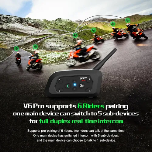Miniatura 3 de EJEAS Casco de motocicleta Bluetooth V6 Pro, 2 vías 1200M sistema de comunicación de intercomunicación de motocicleta para esquí/ATV/Dirt