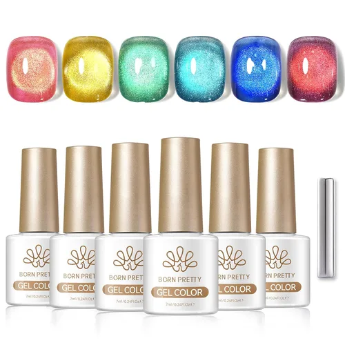 Miniatura 23 de Born Pretty - Esmalte de uñas en gel magnético Cat, set de esmalte de uñas de gel brillante retro magnético de 6 colores, kit de esmalte de uñas Oda