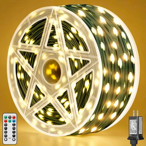 Miniatura 12 de Brightever Luces LED para árbol de Navidad, 900 bombillas de 295 pies, luz de Navidad exterior enchufable con control remoto, 8 modos