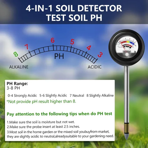 Miniatura 3 de Probador de suelo 4 en 1, medidor de humedad de plantas sin batería con PH/humedad/prueba de luz/fertilizante, medidor de pH del suelo para jardín