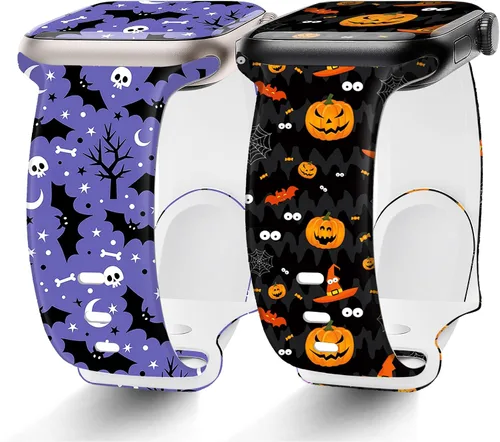 Paquete de 2 correas de Halloween compatibles con Apple Watch de 1.811 in 1.772 in 1.732 in 1.929 in 1.654 in Series 11 10 9 8 7 SE 6 5 4 3 Ultra