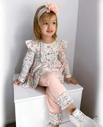 Miniatura 3 de HINTINA Conjunto de ropa de 2 piezas para niña pequeña con volantes y manga larga