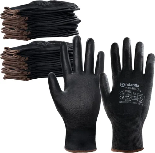 ANDANDA Guantes de Trabajo de Seguridad, Guantes de Jardinería de Punto Sin Costuras con Revestimiento de PU, Guante de Trabajo Ideal para Hombres,