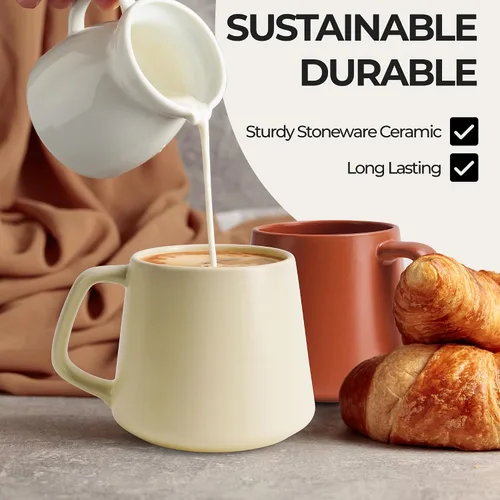 Miniatura 7 de MIAMIO - Juego de 4 tazas de café / tazas de café grandes de cerámica (14 onzas) - Taza para capuchino, té, espresso - Aptas para microondas