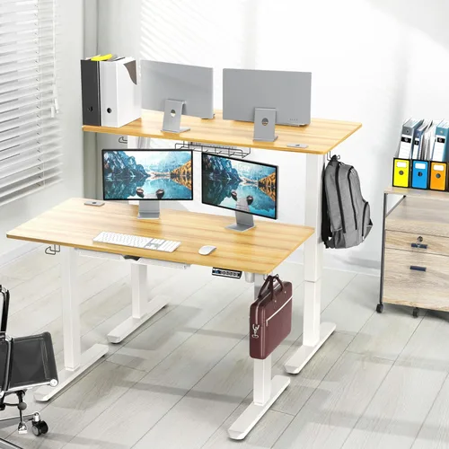 Miniatura 2 de SHW Escritorio de pie eléctrico de altura ajustable de 48 pulgadas con cajón, preajuste de memoria y bandeja de gestión de cables, roble