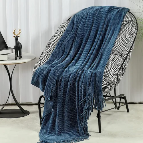 Miniatura 25 de Blagic Manta de punto para sofá, manta suave de estilo bohemio para otoño con borlas, manta ligera decorativa para el hogar, manta beige para cama