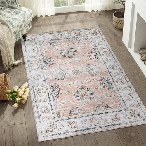 Miniatura 120 de jinchan Fiora - Alfombra lavable de área pequeña, alfombra de entrada floral de medio círculo de 2 x 3, tapete de media luna de pelo bajo, suave