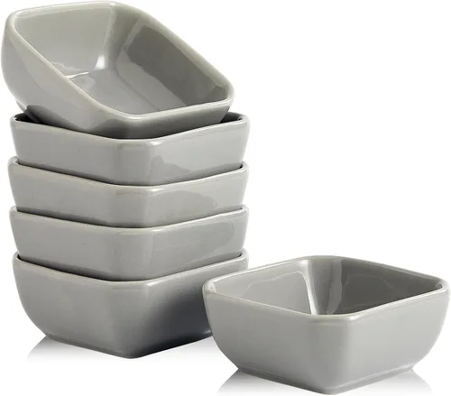 Miniatura 9 de Juego de cuencos de cerámica de 6,3 onzas de porcelana pequeños pequeños platos cuadrados para salsa de soja, buenos para salsa de tomate, soja