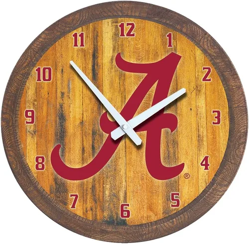 Miniatura 103 de The Fan-Brand NCAA Oklahoma Sooners: Reloj de pared con parte superior de barril de imitación para decoración de bar, decoración de fiesta