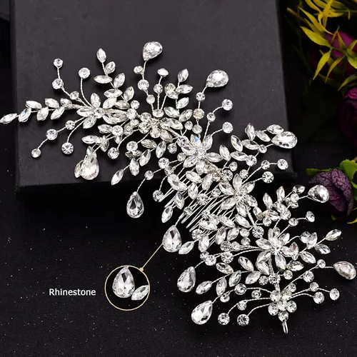 Miniatura 8 de ULAPAN Peine de pelo con diamantes de imitación plateados para damas, accesorio para el cabello para novia, boda, baile, ocasiones especiales