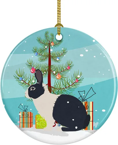 Miniatura 104 de Caroline's Treasures Adorno de cerámica de Navidad pintado o de codorniz chino, decoración colgante de árbol de Navidad verde azulado para el hogar