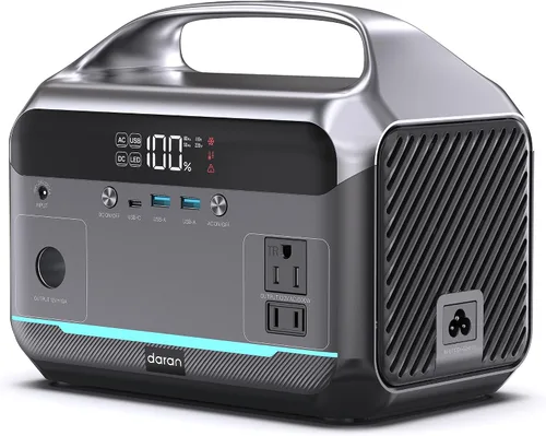 DARAN Estación de energía portátil de 600 W (pico de 1200 W), generador solar LiFePO4 de 288 Wh con salidas de CA y CC, carga rápida de 2 horas,