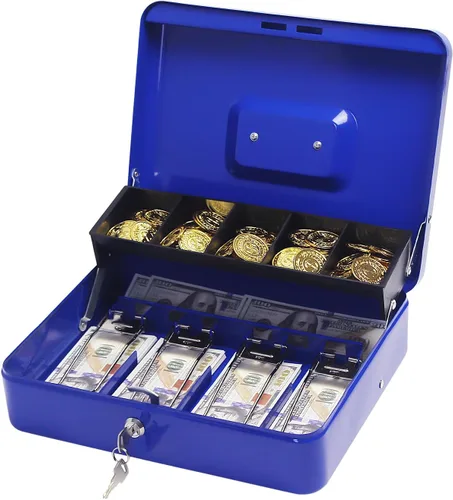 Miniatura 14 de Caja de efectivo con cerradura de combinación, caja de dinero de metal con bandeja de dinero, caja de bloqueo de efectivo para venta de garaje