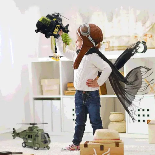 Miniatura 2 de OMGTOY Helicóptero militar, avión de la fuerza aérea de juguete con cesta colgante luces y sonidos para niños (negro)