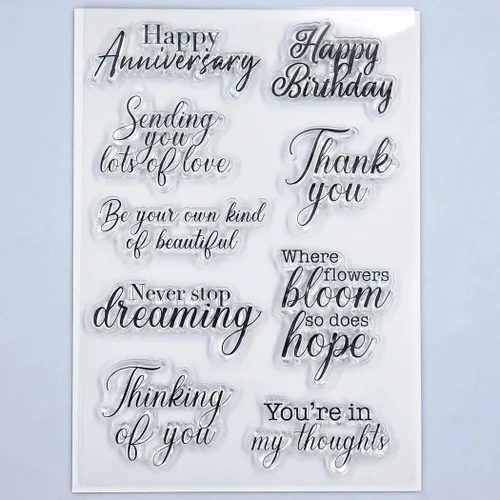 Kwan Crafts Palabras Feliz Aniversario Cumpleaños Thank You Thinking of You Sellos transparentes para decoración de tarjetas y bricolaje