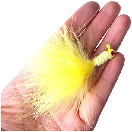 Miniatura 3 de 16 piezas de 1.2 in-0.12 oz Color blanco/amarillo/negro/rosa pesca marabú jigs Crappie jigs señuelos Kit pesca plomo cabeza gancho con plumas marabú