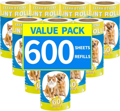 Rodillos de pelusa para pelo de mascotas, extra pegajoso, 600 hojas, removedor de pelusa portátil para mascotas, para ropa, muebles, alfombras,