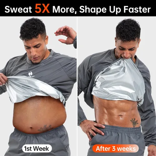 Miniatura 2 de HOTSUIT Traje de sauna para hombre, traje de sudor, chaqueta de entrenamiento duradera para gimnasio B. Chaqueta gris solamente