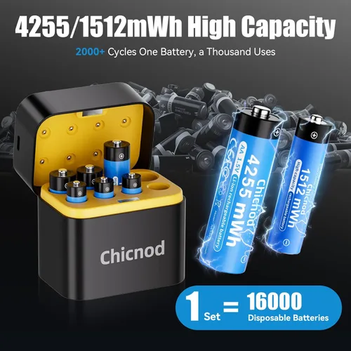 Miniatura 2 de Baterías de litio AA recargables con cargador USB-C rápido, paquete de 8 unidades de 4255 mWh 1.5V de voltaje constante para cámara Blink al aire