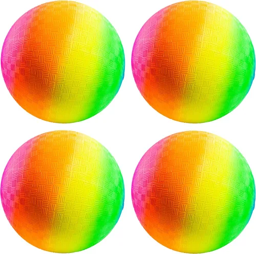 PlayBolt Bolas de juego arcoíris – 8.5 pulgadas (paquete de 4) bolas inflables de goma coloridas para niños y adultos, juegos de interior y