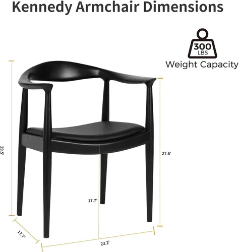 Miniatura 3 de Tomile Hans Wegner Kennedy - Silla moderna de piel sintética con respaldo ancho curvo, marco de madera maciza, diseño de mediados de siglo