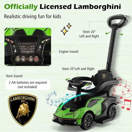 Miniatura 4 de Costzon Coches de empuje para niños pequeños, Lamborghini 3 en 1 con licencia con licencia Lamborghini, auto deslizante para caminar con asa, Verde