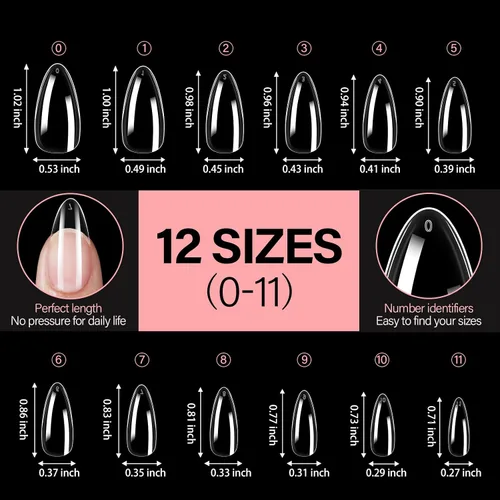 Miniatura 6 de AILLSA Puntas de uñas medianas de almendra, uñas de gel suave transparente, puntas de uñas preformadas de cobertura completa, puntas de uñas